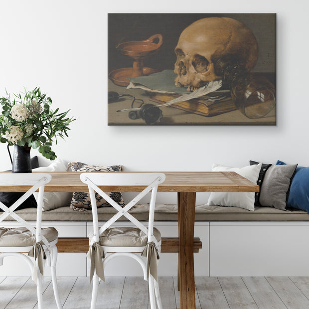 "Still Life with a Skull and a Writing Quill" Rectangle Canvas Wrap