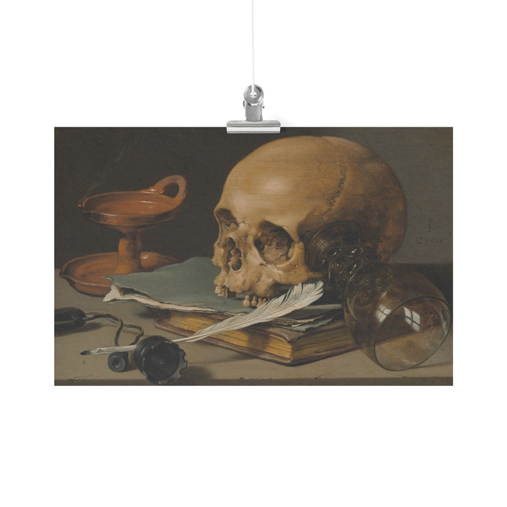 Affiche mate "Nature morte avec un crâne et une plume d'écriture"