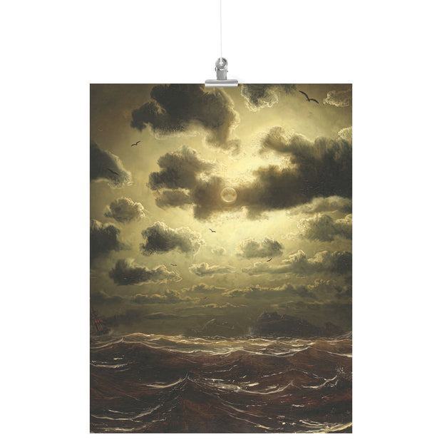 "Stormy Sea at Lighthouse" by Marcus Larson Matte Poster