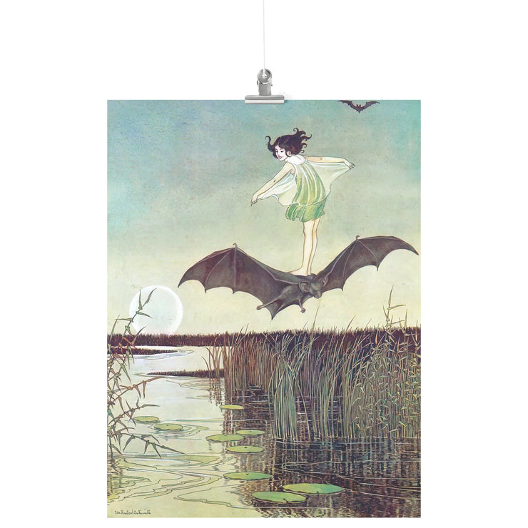 "Sorcière chevauchant une chauve-souris" par Ida Rentoul Outhwaite Matte Poster