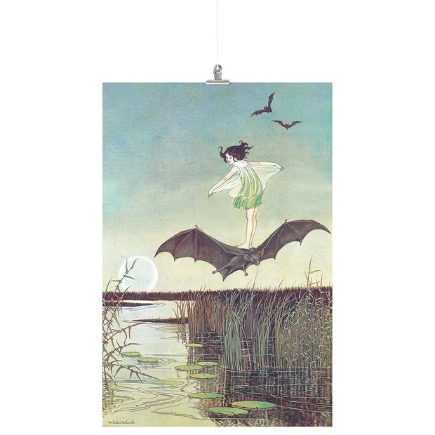 "Witch Riding a Bat" by Ida Rentoul Outhwaite Matte Poster