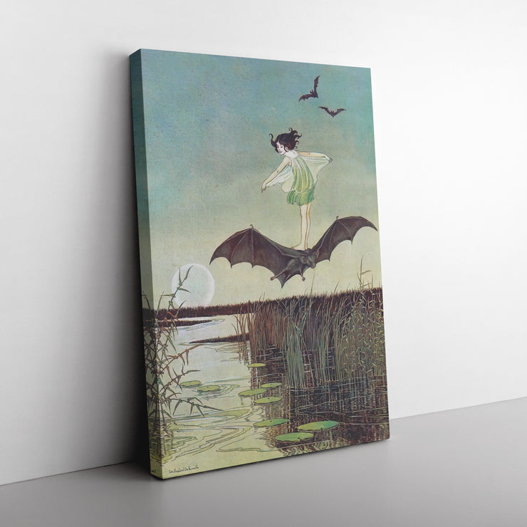 « Sorcière chevauchant une chauve-souris » par Ida Rentoul Outhwaite, toile rectangulaire