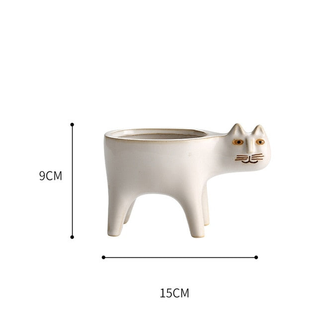 Maceta/jardinera de cerámica con forma de gato lindo