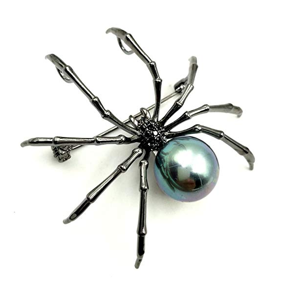 Broche de araña nacarado negro estilo victoriano