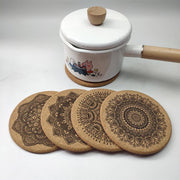 Mandala Design Round Wooden Coaster Set