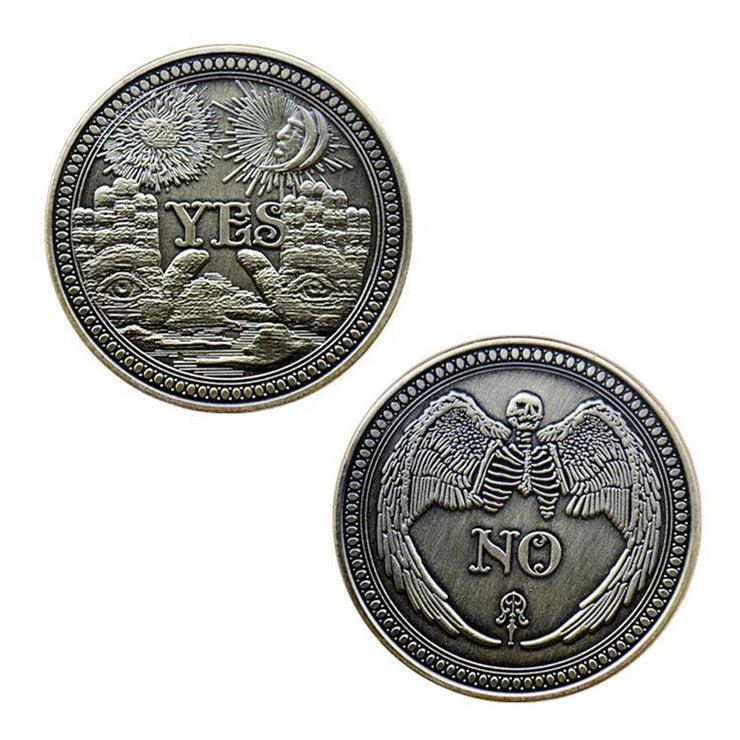Pièce de monnaie de décision de prédiction Ouija en métal antique « OUI/NON »
