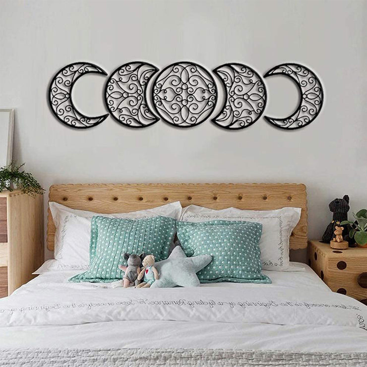 Five-Piece Wooden Cutout Moon Phase Set Wall Hanging