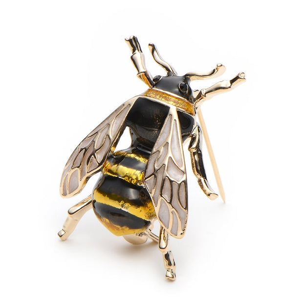 Enamel and 18k Gold Honey Bee Brooch